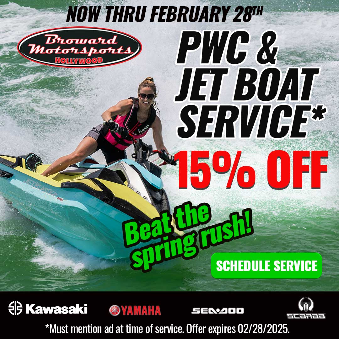 Now Thru February 28th, PWC & Jet Boat Service* 15% Off. Beat the spring rush!